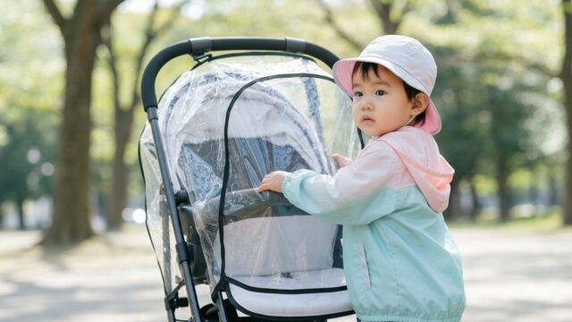 花粉対策をした幼児