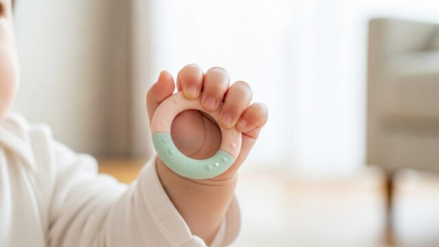 歯固めを持つ赤ちゃん
