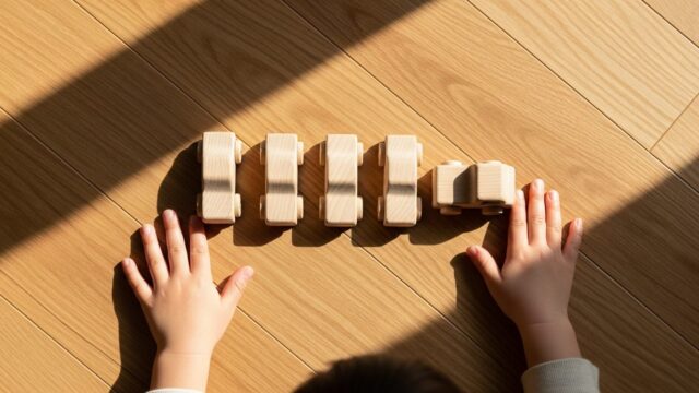 玩具を並べる幼児