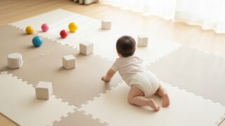 ハイハイする赤ちゃんと玩具