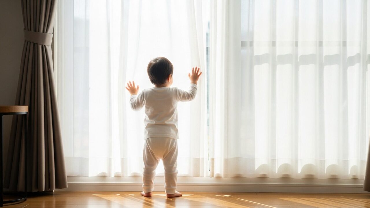 窓際の幼児