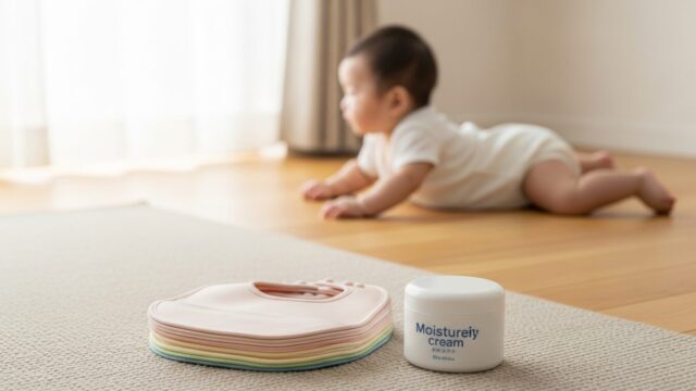 スタイと保湿クリームと乳児