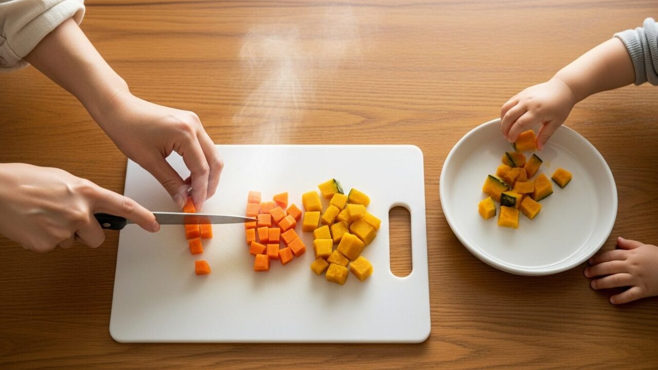 料理をする親子