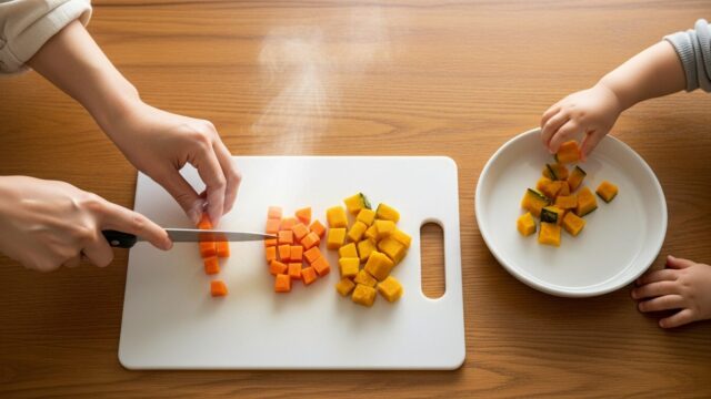 料理をする親子