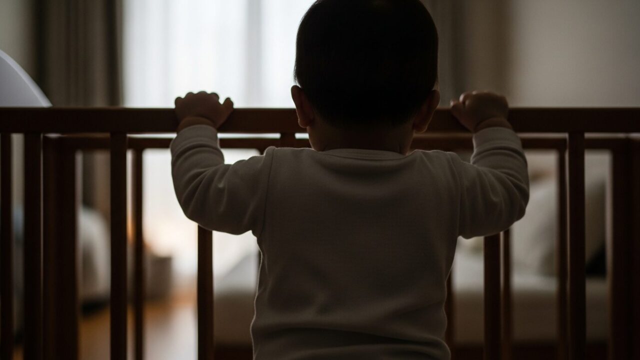 ベビーベッドと赤ちゃん