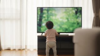 テレビを食い入るように見る幼児